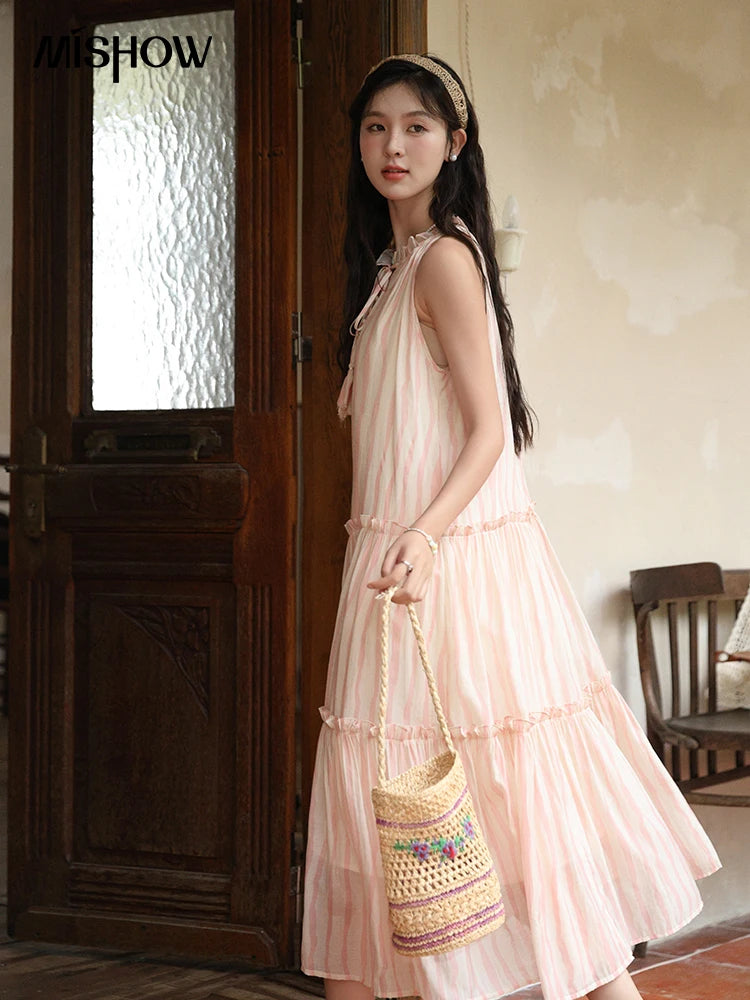 Mishow French Hanging Neck Striped Camisole Dress MXD30L1951