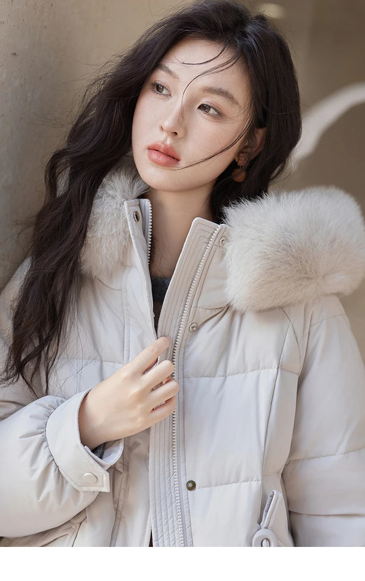 Mishow Long Hooded Fox Fur Collar Down Coat MXD56Y0054