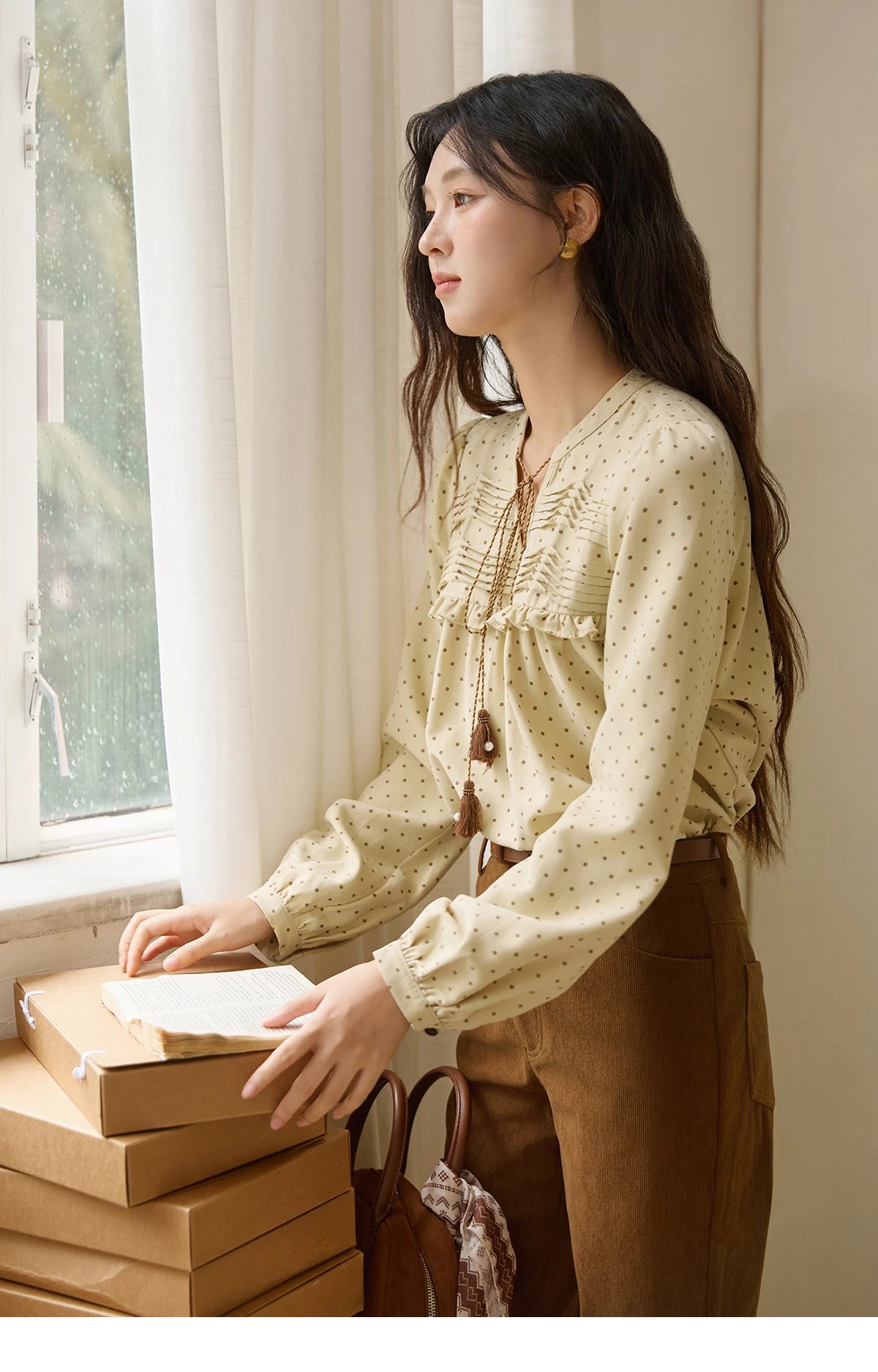 MISHOW Polka Dot Ruffled Shirt Tie Tassel Round Neck MXE45X2477