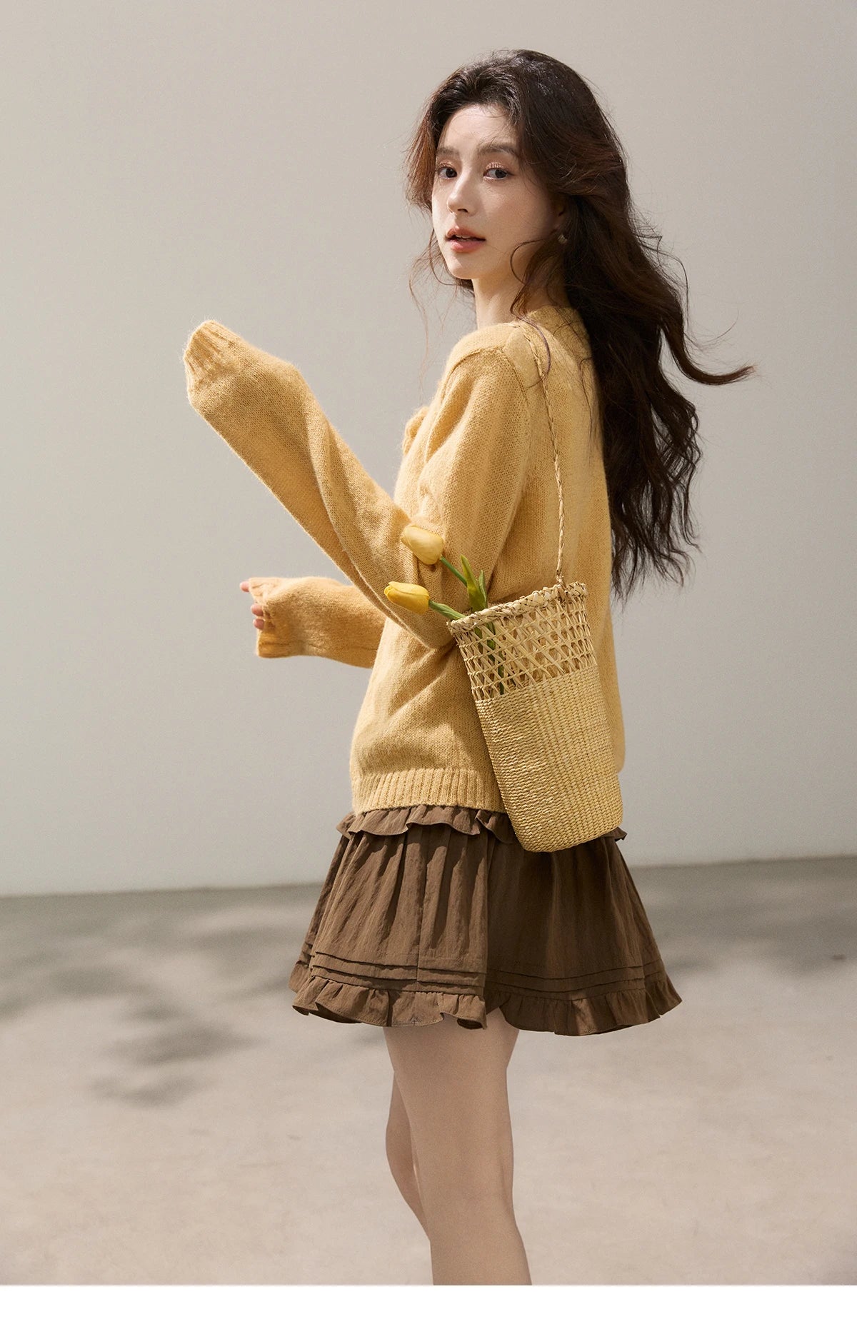 Mishow Flower Decor Mohair Fork Knit Cardigan MXF15Z3051