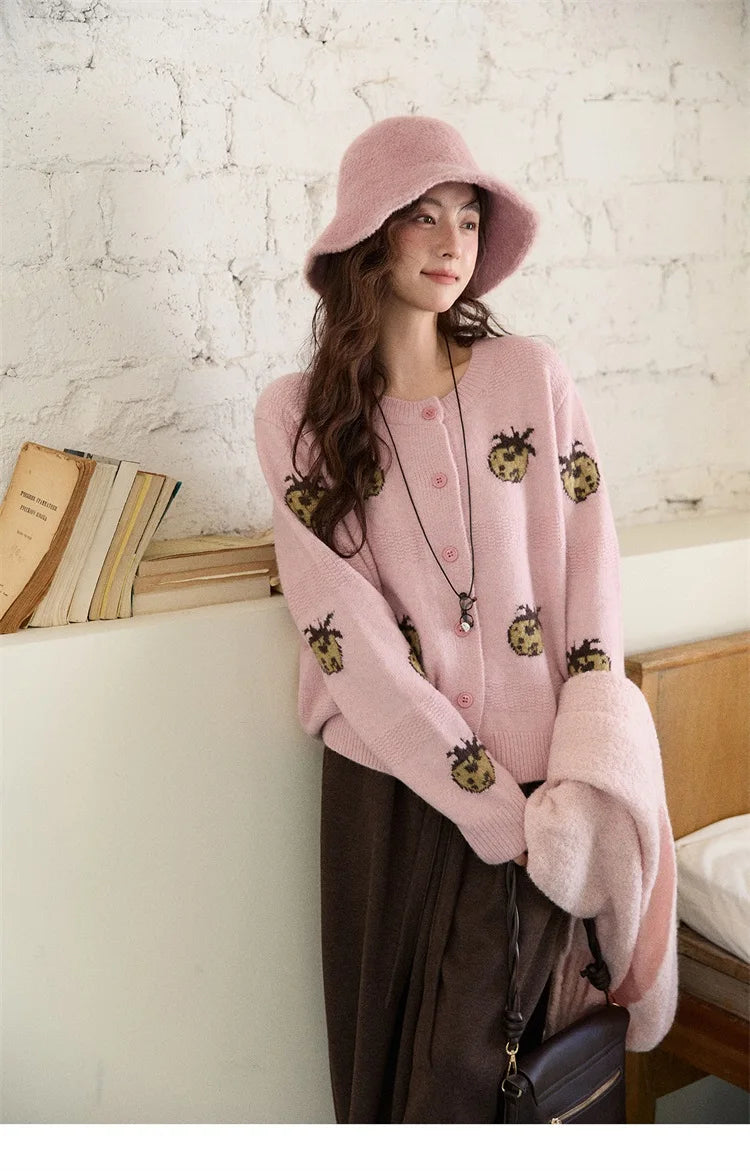 Mishow Funny Pineapple Jacquard Round Neck Cardigan MXE87Z2752