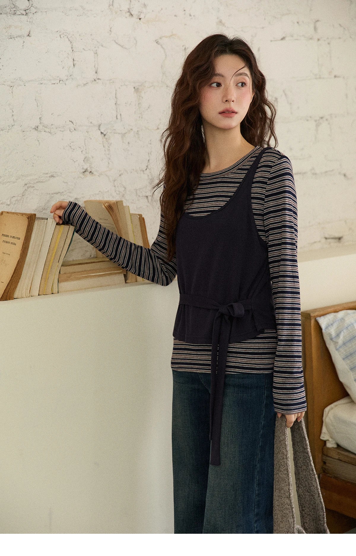 Mishow Striped Top & Tie-Waist Camisole Set MXE87T1430