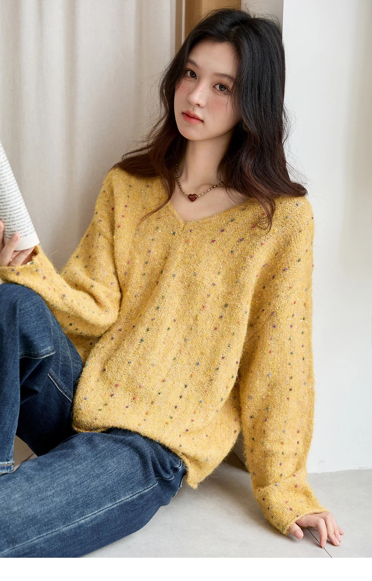 Mishow Retro Yellow Sequins V-Neck Pullover MXE47Z2572