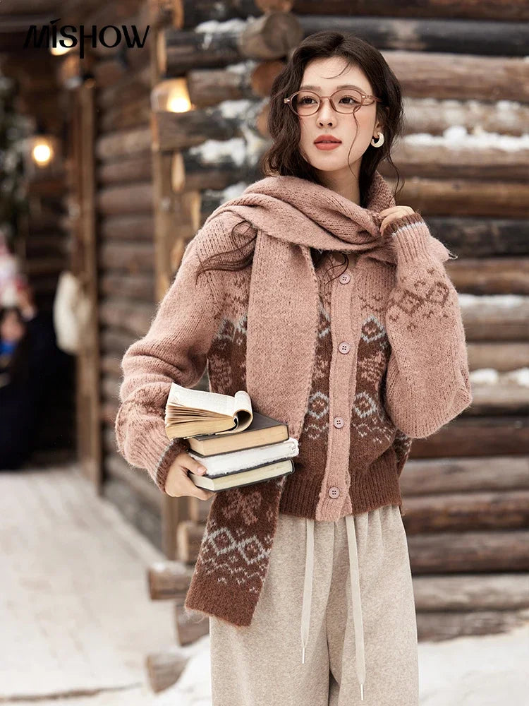 Mishow Fair Isle Christmas Turn-Down Collar Cardigan MXD58Z1036