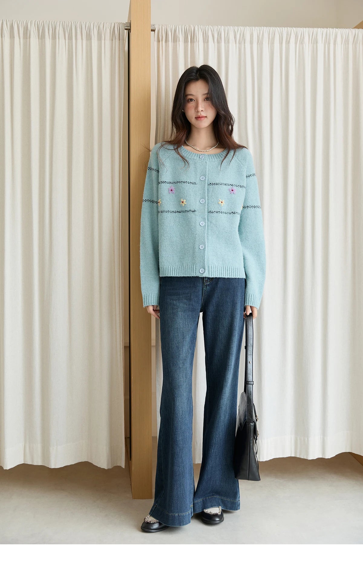 Mishow Blue Flower Embroidered Loose Cardigan MXE46Z2581