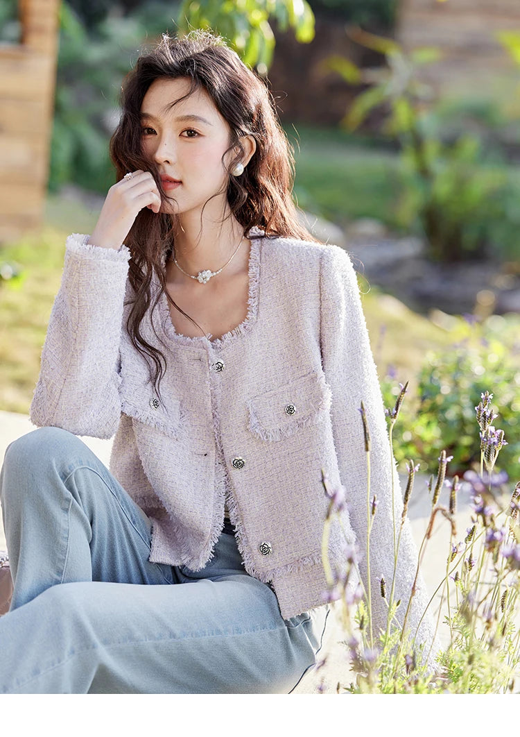 MISHOW Tassel Fragrant Coat Rose Buckle Weave Square Collar MXE13W0733