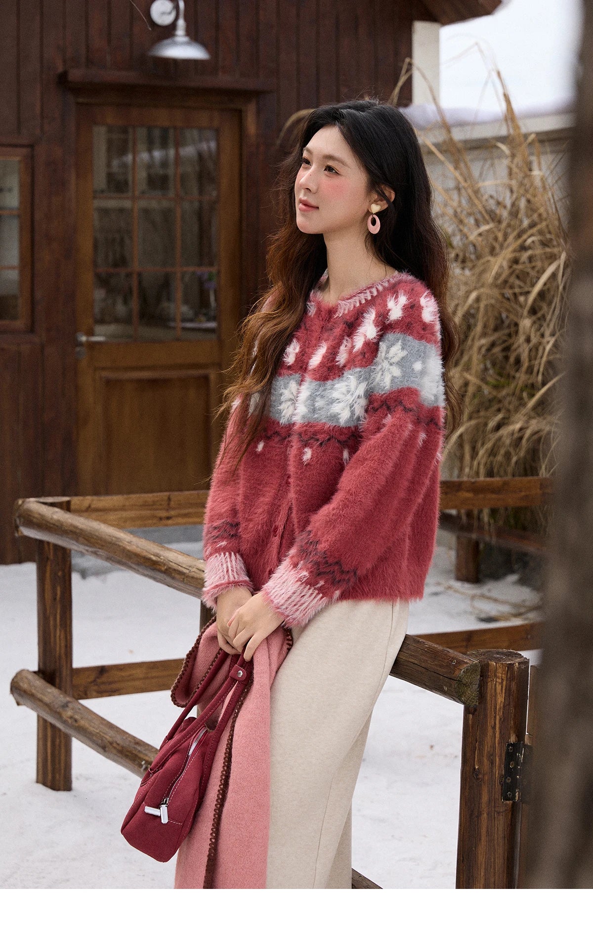 Mishow Red Imitation Mink Fur Snowflake Cardigan MXE91Z2801