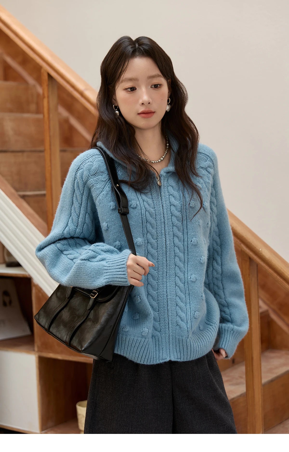 Mishow Yellow Zipper Turn-Down Collar Cardigan MXE49Z2619