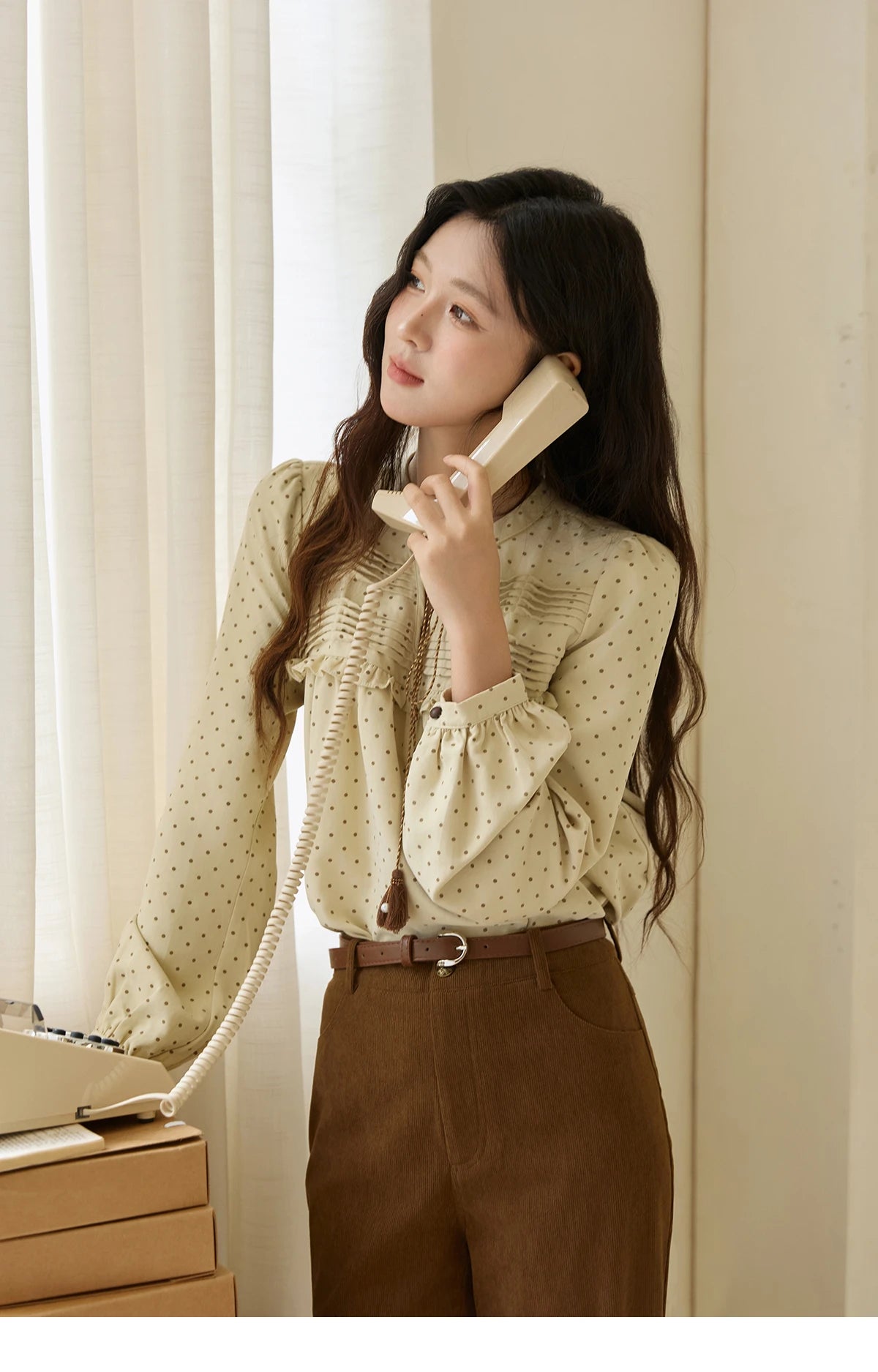 MISHOW Polka Dot Ruffled Shirt Tie Tassel Round Neck MXE45X2477