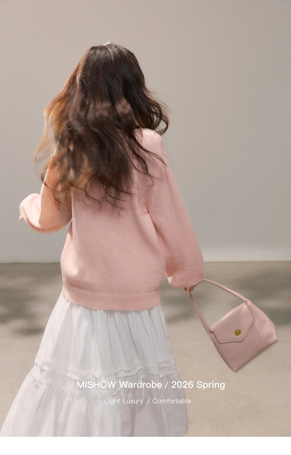 Mishow Pink Ruffled Pearl Button V-Neck Cardigan MXF108Z1028
