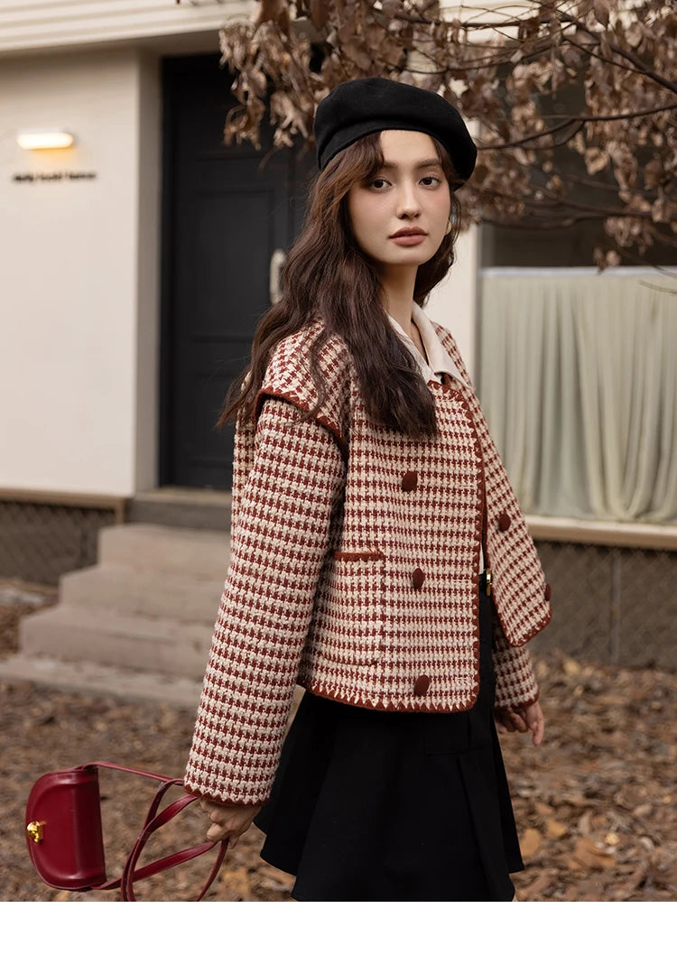 Mishow Elegant Plaid Wool Blend Short Coat MXB42W0479