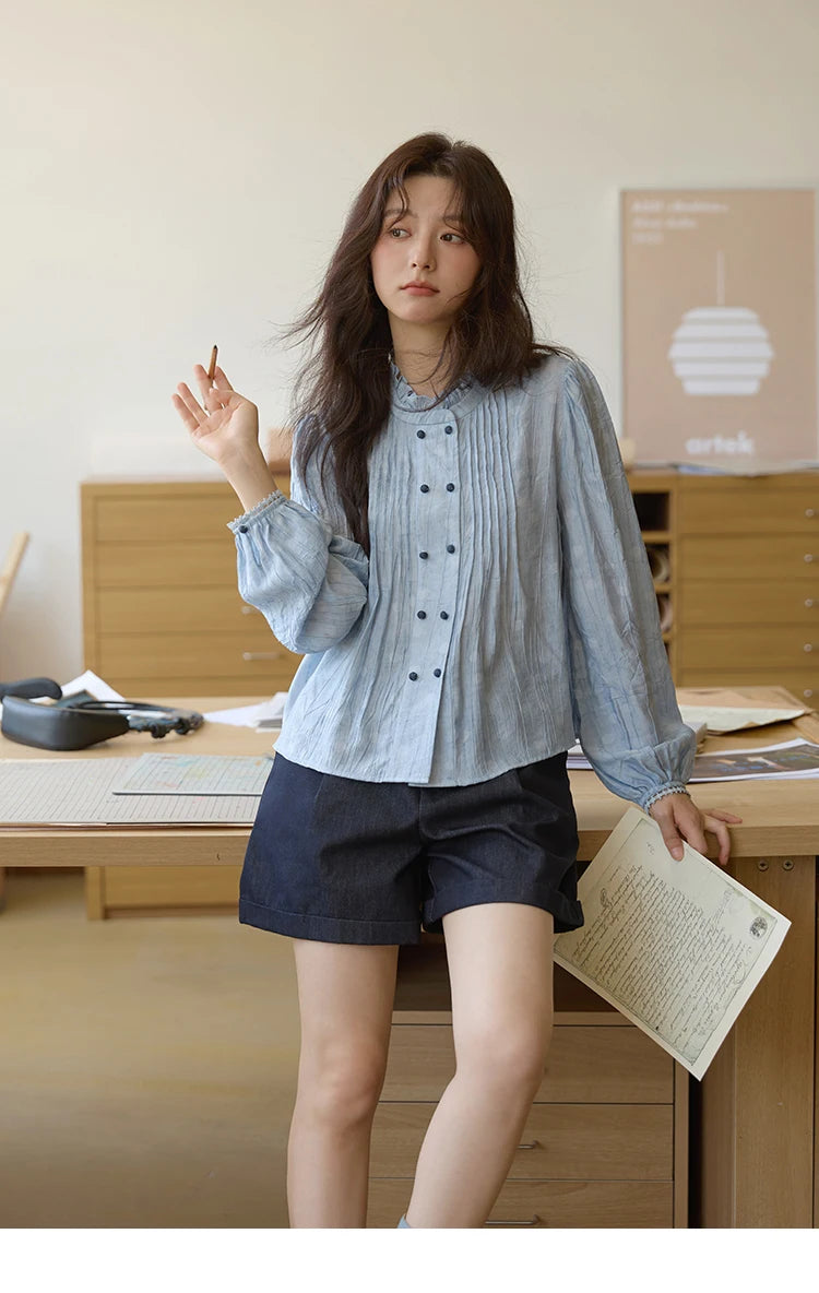 MISHOW Polka Dot Chiffon Shirt Stand Collar MXE41X1926