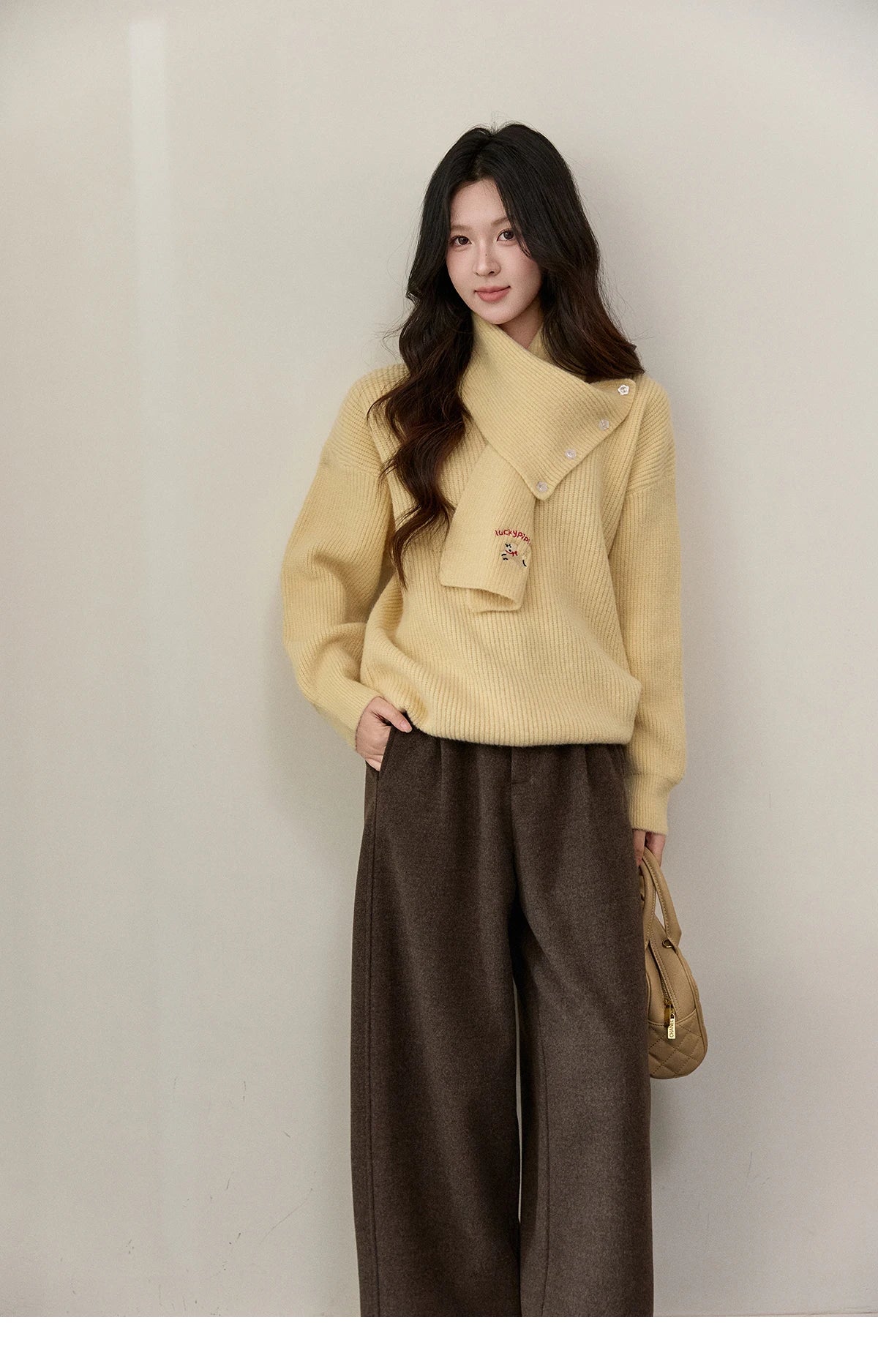 Mishow Yellow Sweater with Detachable Scarf MXE93Z2953
