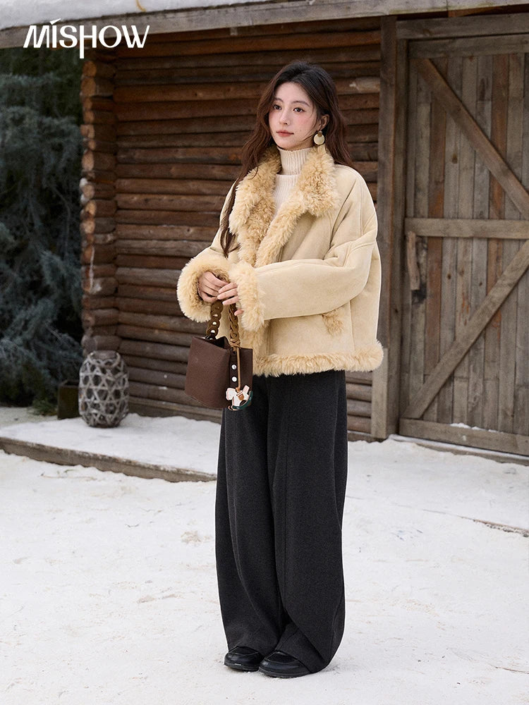 Mishow Yellow Stand-Up Collar Shearling Coat MXE92W1017