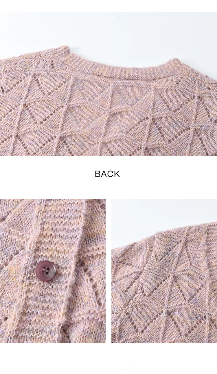 Mishow French Diamond Plaid V-Neck Hollow Cardigan MXE11Z1198