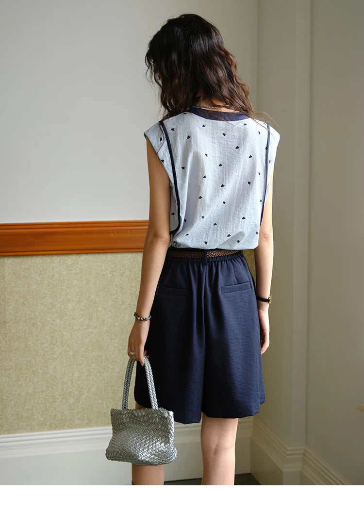 Mishow Sleeveless Button Shirt & High Waist A-Line Shorts Set MXE37T0656