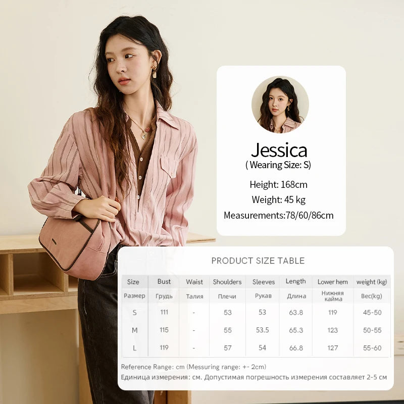 MISHOW Peach Skin Velvet Stripe Shirt Double Layered Collar MXE47C2408