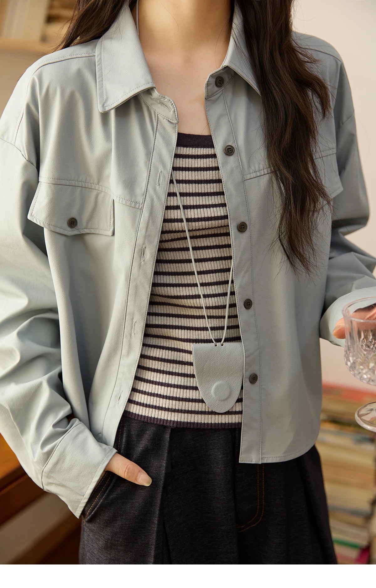 MISHOW Two-Piece Set Striped Vest Solid Jacket with Pendant MXE45T1396