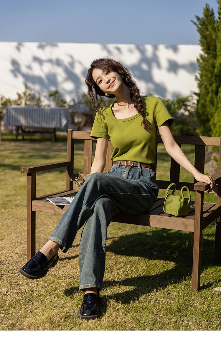 Mishow Solid Square Neck Cotton Tee MXC12T0641