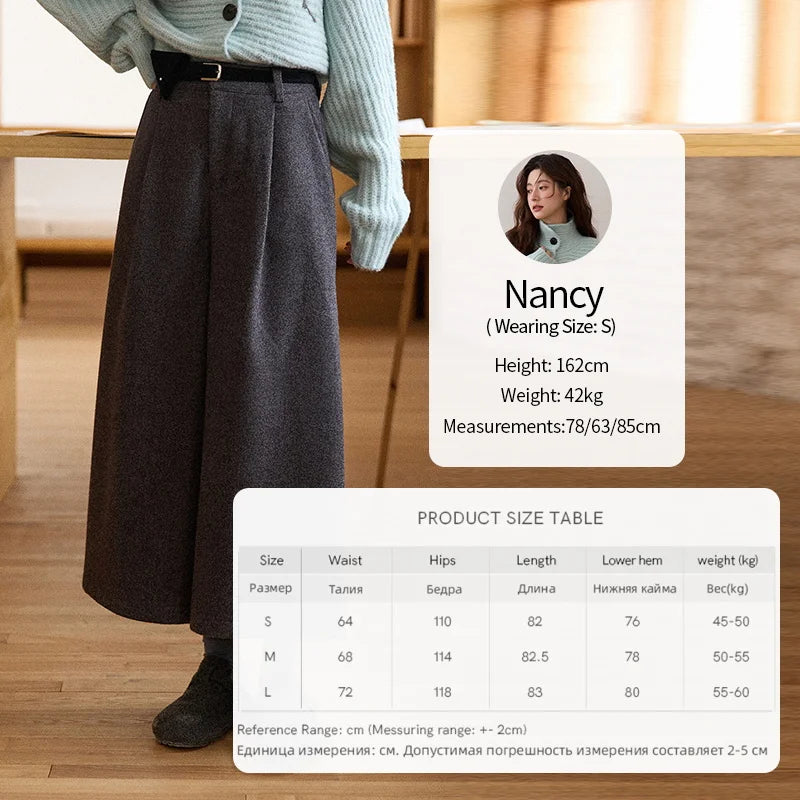 MISHOW Gray Wool Wide-Leg Pants High-Waisted Cropped MXE90K1128