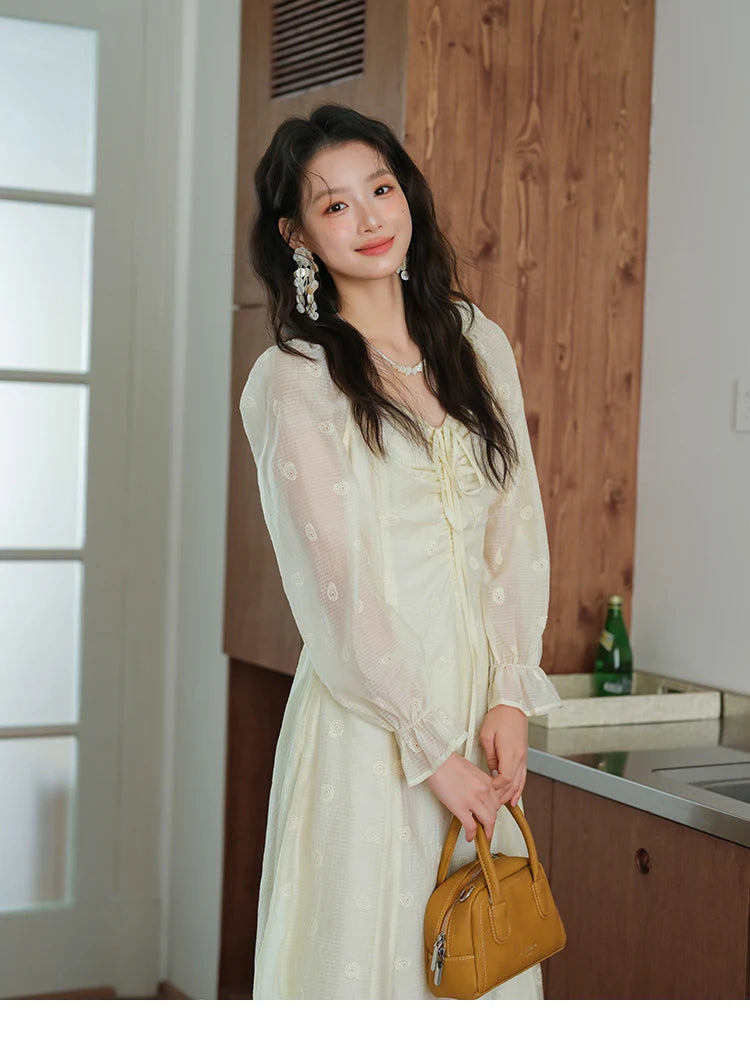Mishow Cashew Flower Embroidered V-Neck Drawstring Dress MXE41L2387
