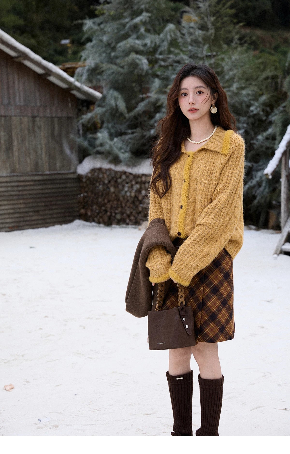 Mishow Retro Plaid Brushed High Waist Warm Skirt MXE91B2457