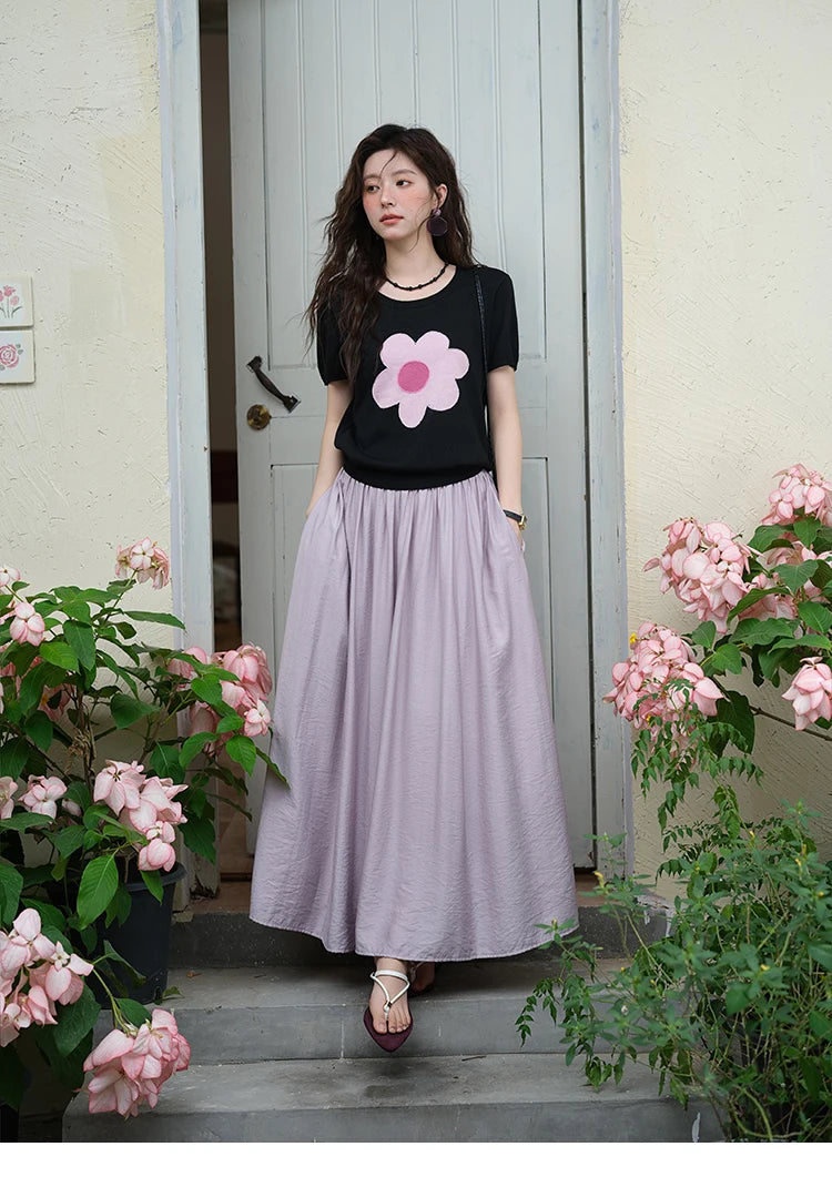 Mishow Contrast Color Flower Knit Tee MXE39Z1311