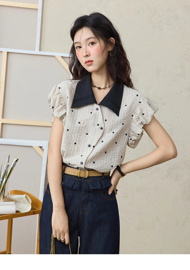 MISHOW Polka Dot Blouse Butterfly Sleeve MXE31C0776