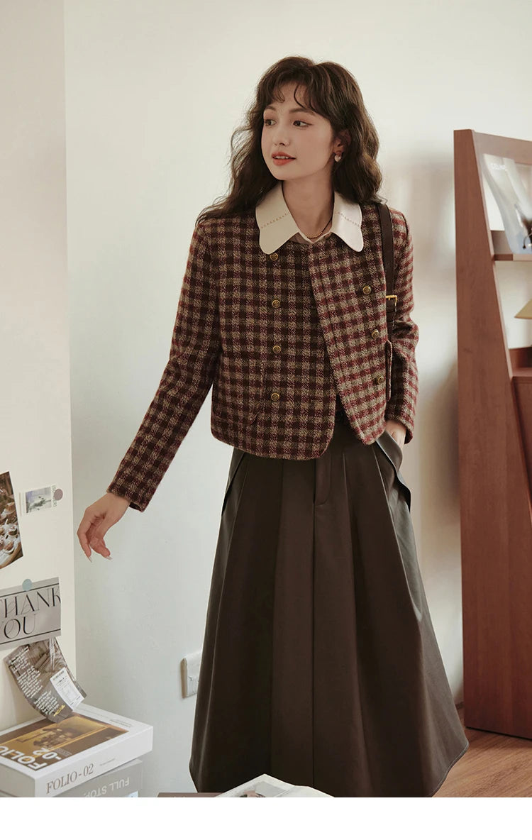 Mishow Vintage French Crop Plaid Woolen Top MXC48W0175