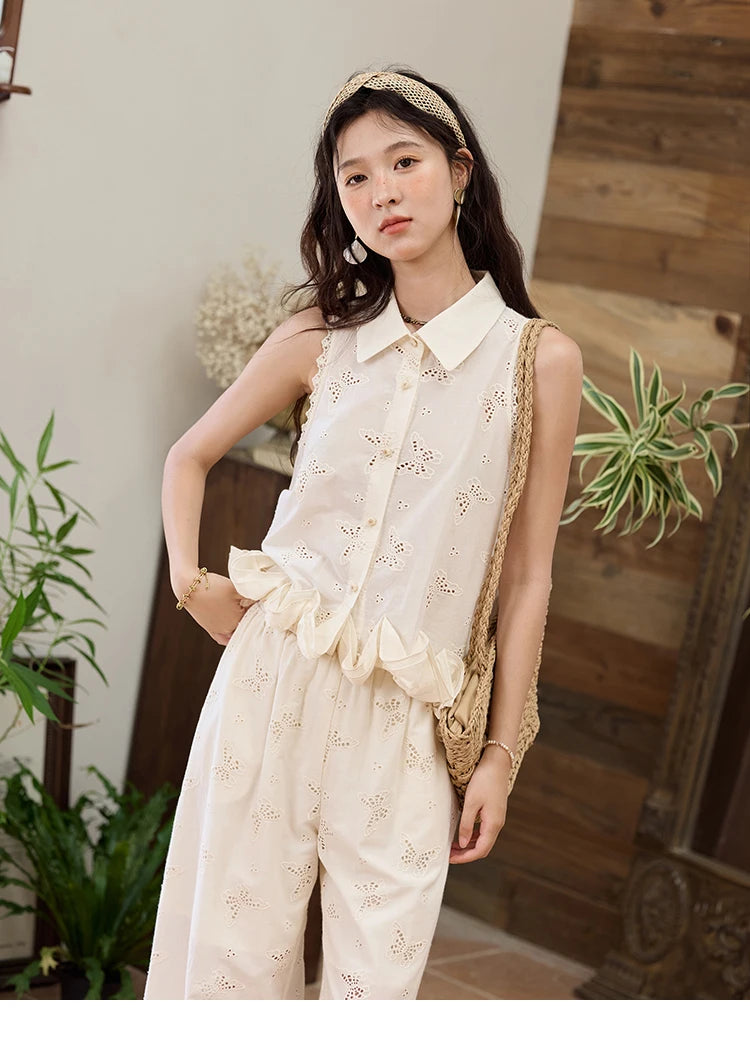 MISHOW Cotton Butterfly Hollow Lace Shirt with Tube Top MXE34X1808