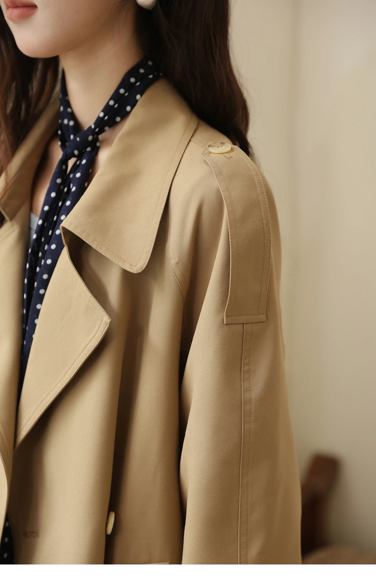 Mishow Khaki Retro Plaid Flip Sleeve Trench Coat MXE44W0814