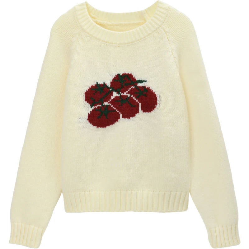 Mishow Off-White Tomato Jacquard Loose Pullover MXE51Z2692