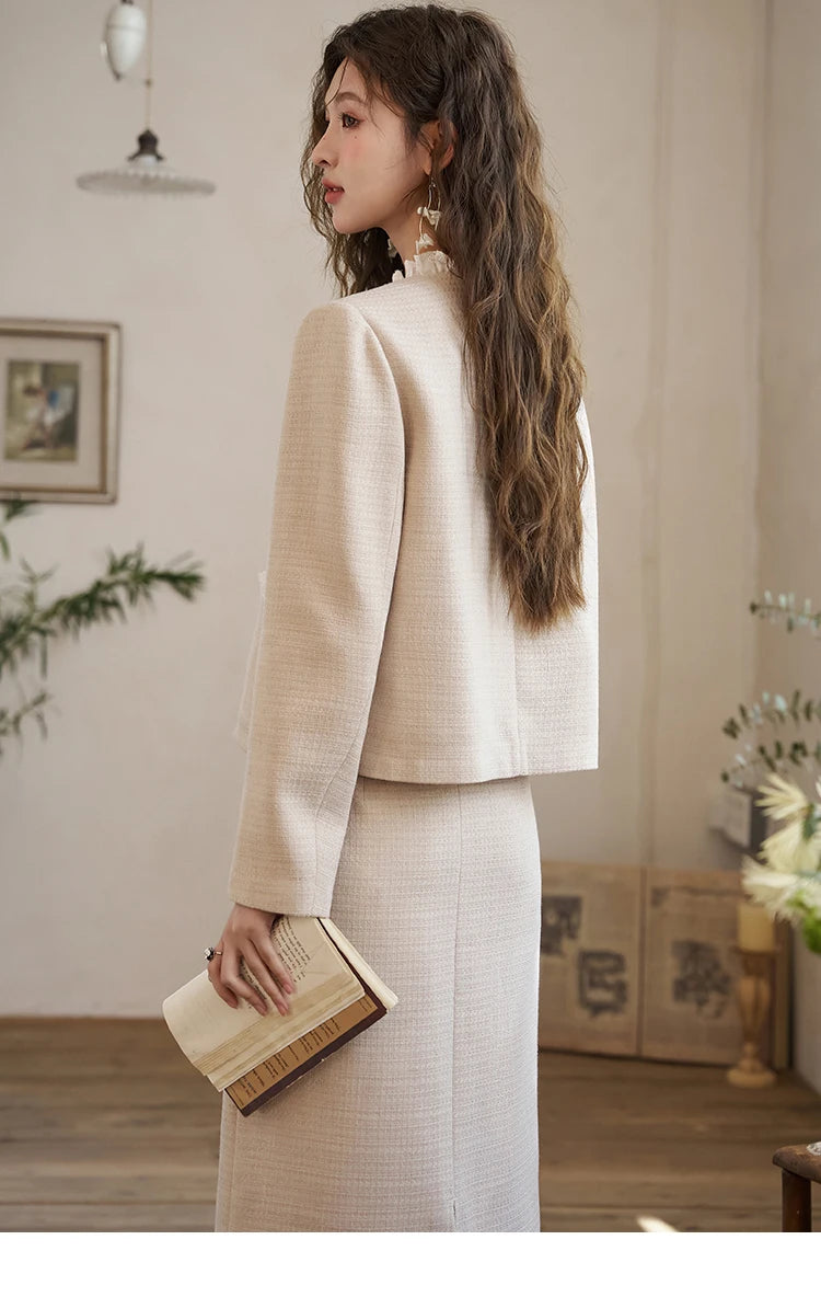 Mishow French Fragrant Collar Coat & Split Back Skirt Set MXD12W0274