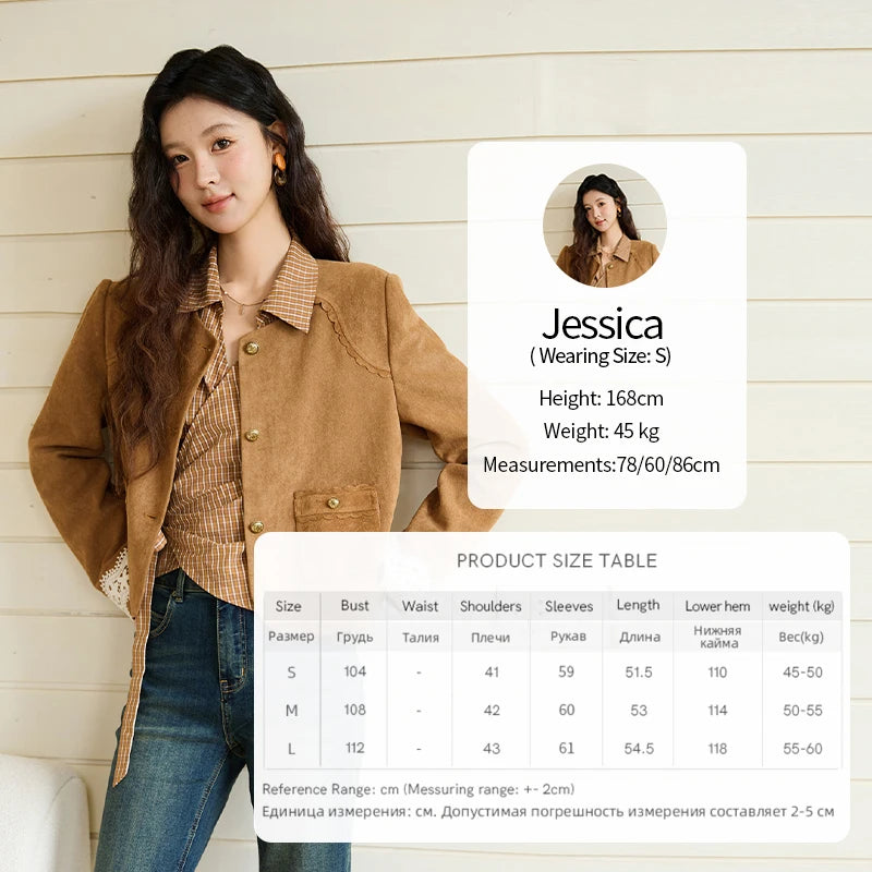 MISHOW Fragrant Suede Jacket Cuffs Hollowed Out Lace Metal Button MXE46W0839