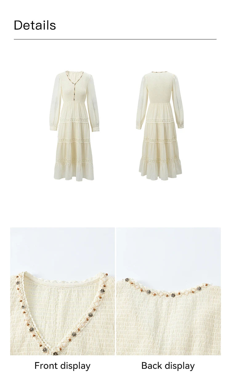Mishow Apricot 100% Cotton Splicing Lace Dress MXE16L2168