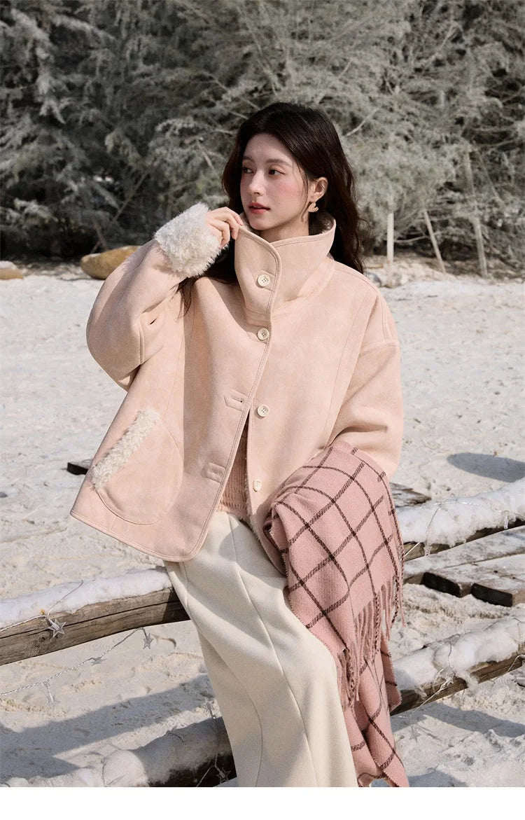 MISHOW Double Sided Lamb Wool Coat Lapel Pockets MXE91W1015
