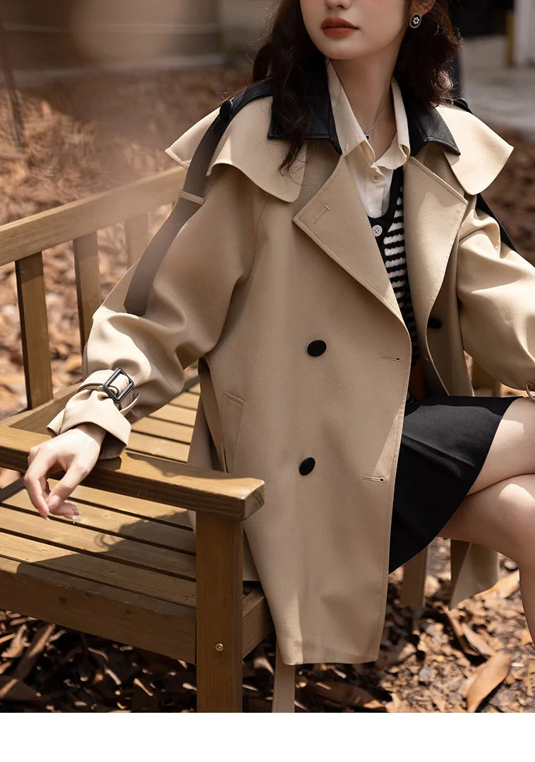 Mishow Polo Collar Patchwork Long Trench Coat MXB33W0399