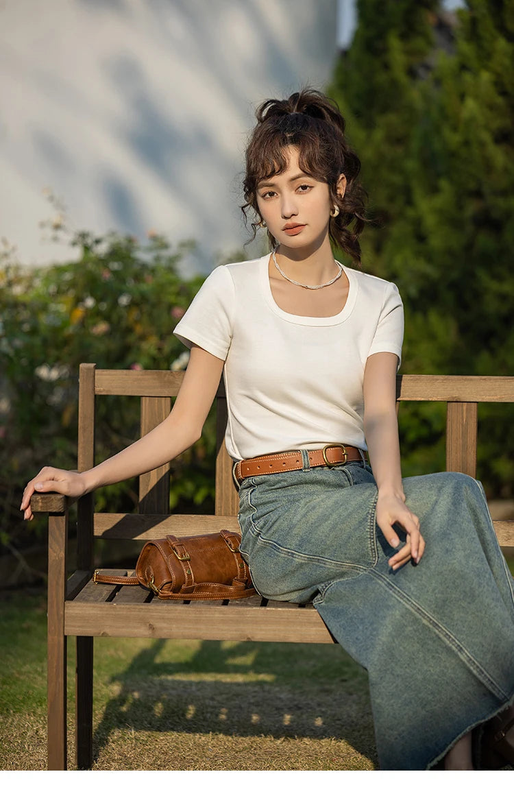 Mishow Solid Square Neck Cotton Tee MXC12T0641
