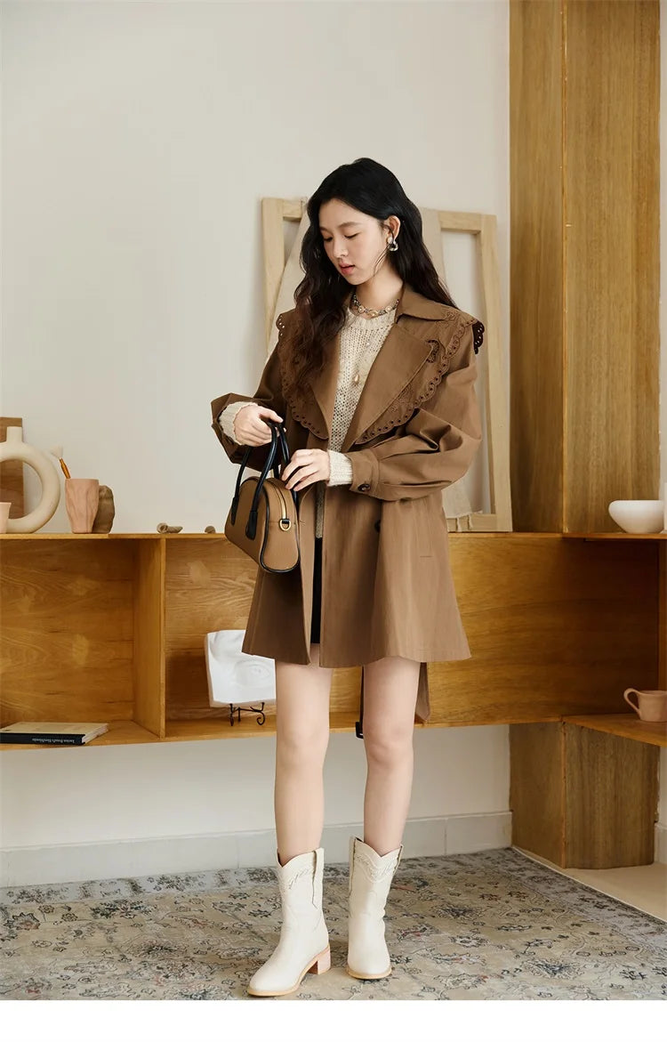 Mishow Hollow Embroidery Mid-Length Trench Coat MXE46W0862
