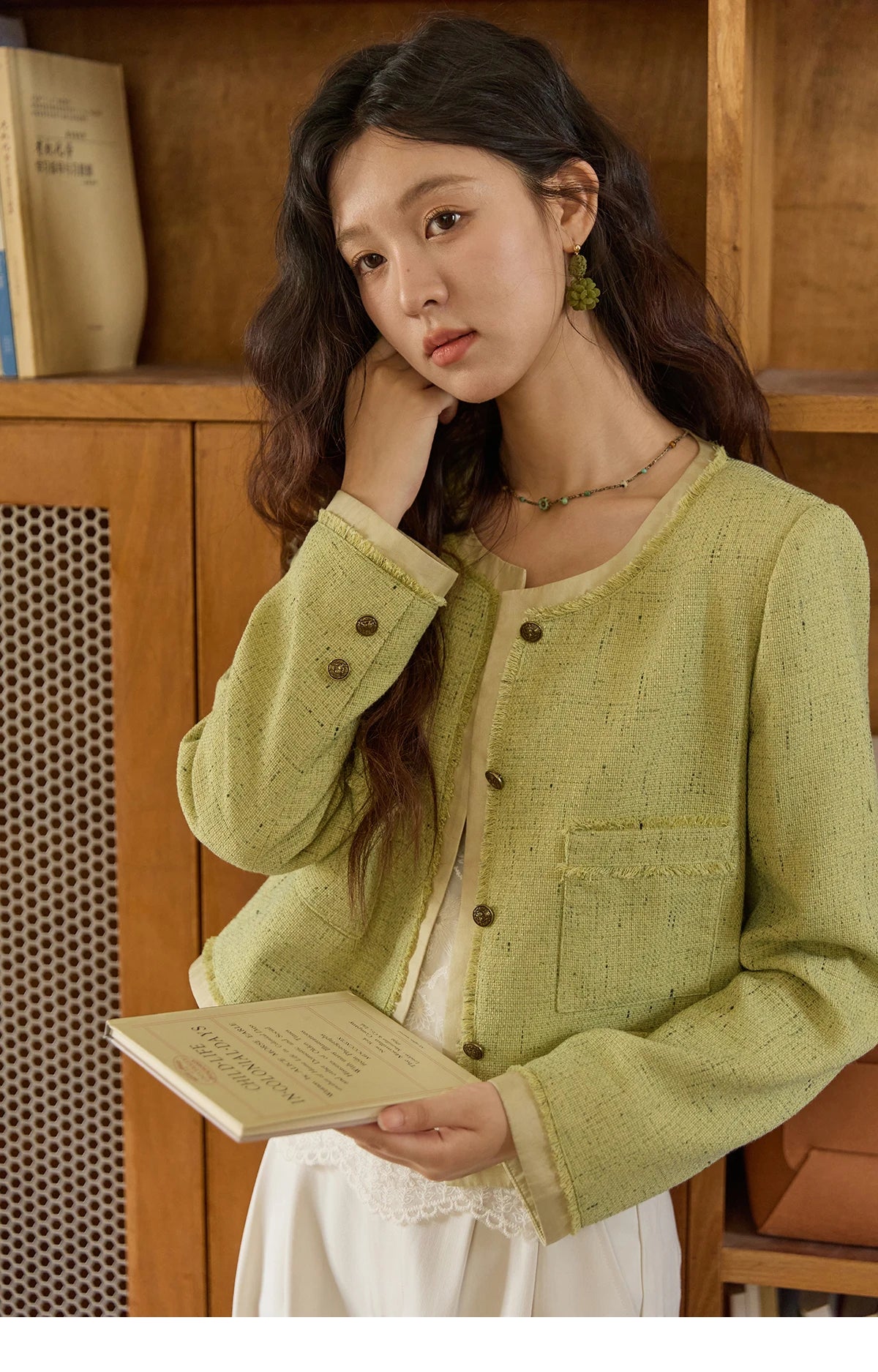 MISHOW Green Fragrant Short Coat Metal Buttons Symmetric Pocket MXE41W0796