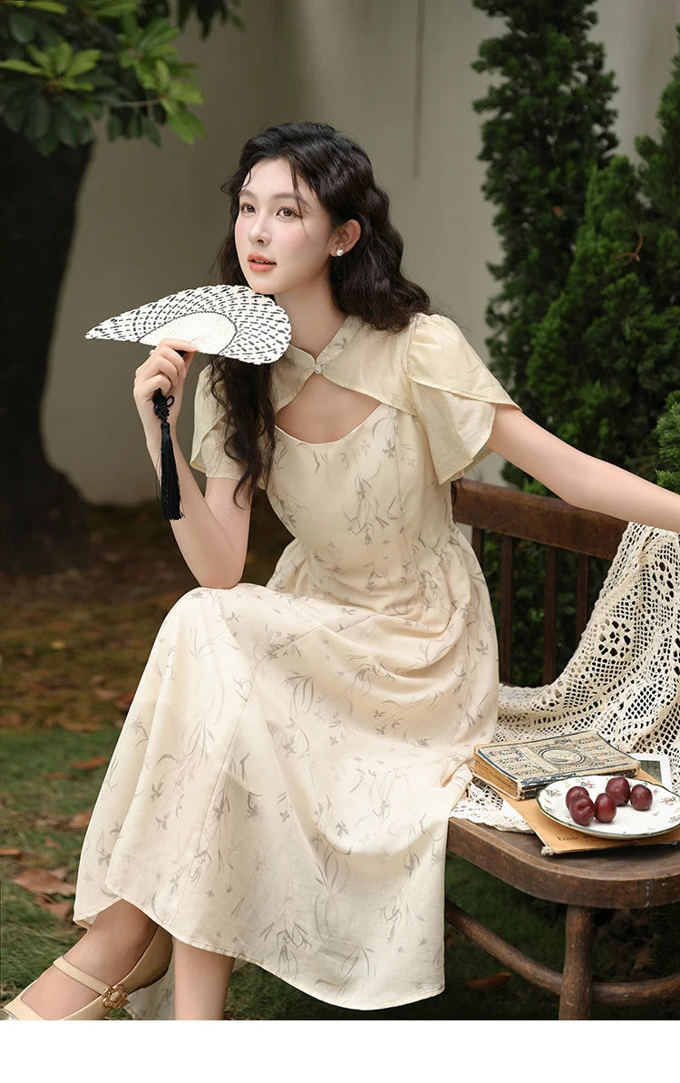 Mishow Cheongsam Floral Hollow Out Chiffon Dress MXD23L1799