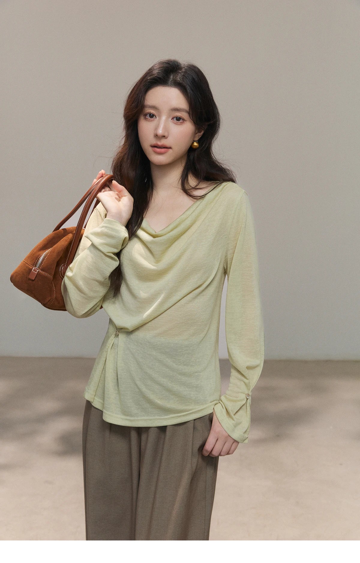 Mishow Multi Colored Swinging Collar Flare Sleeve Top MXF13T1473