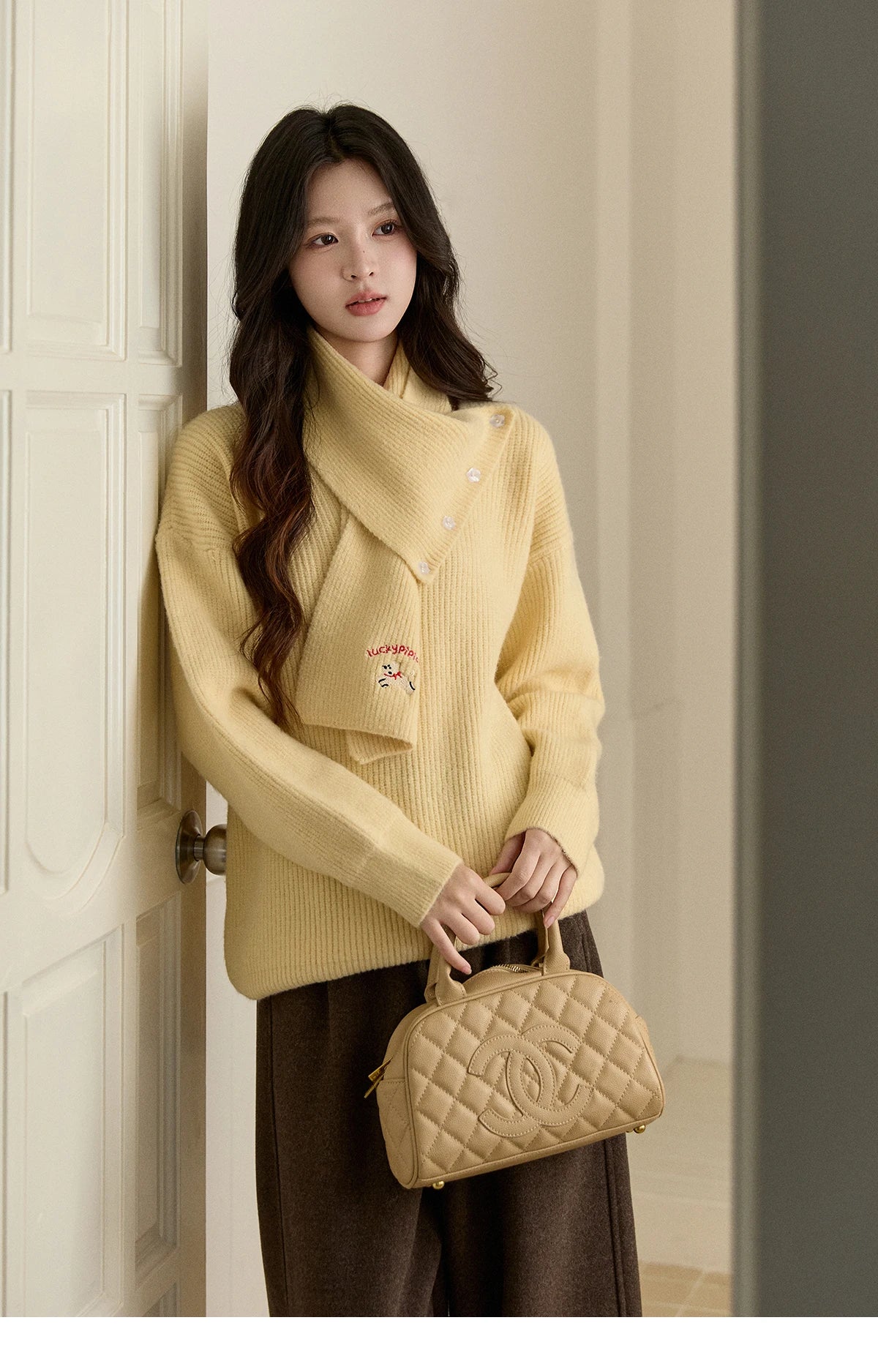 Mishow Yellow Sweater with Detachable Scarf MXE93Z2953