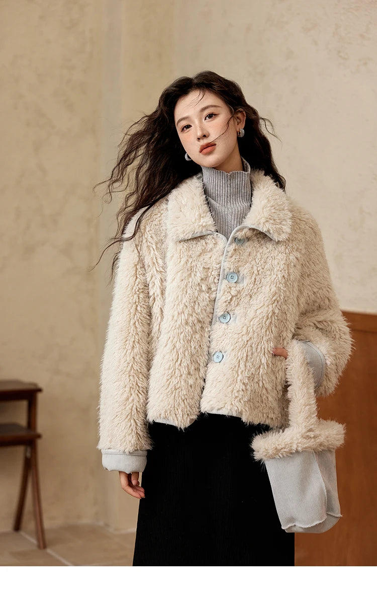 Mishow Suede Plush Lamb Wool Spliced Jacket MXD59W0753
