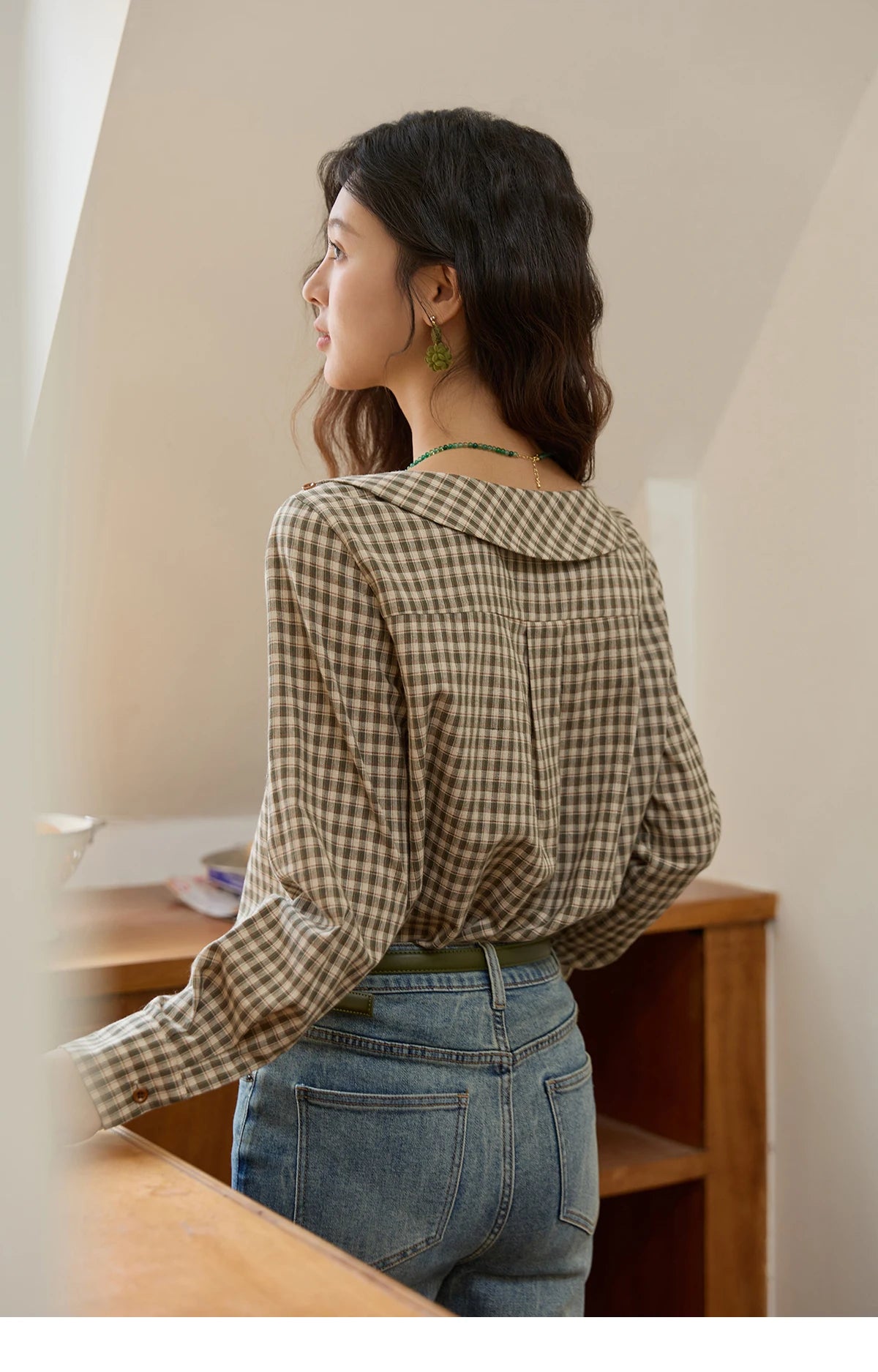 MISHOW Plaid Shirt Side Slit Pockets with Belt MXE44X2469