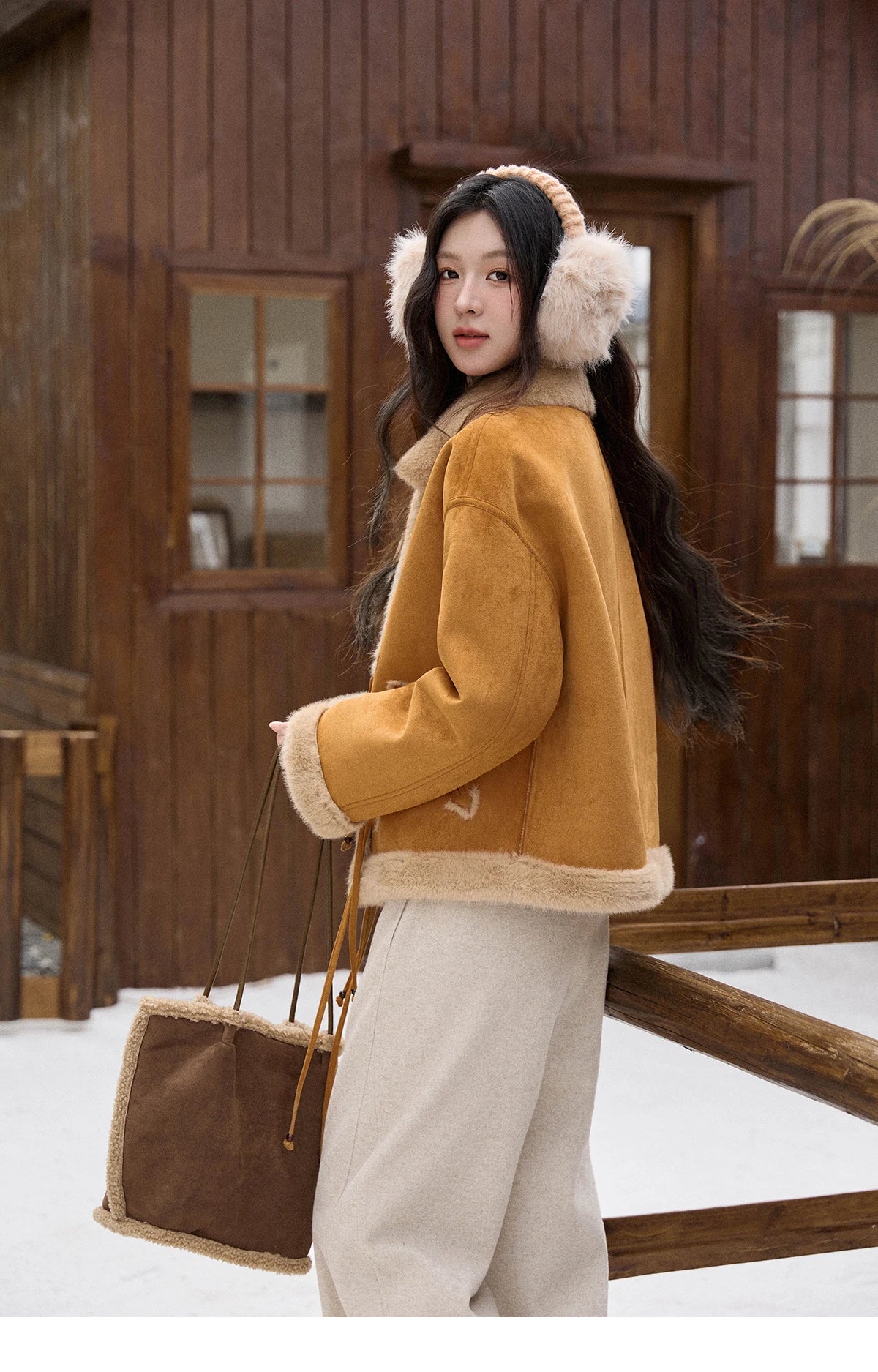 Mishow Suede Imitation Mink Fur Lace-Up Coat MXE90W0921