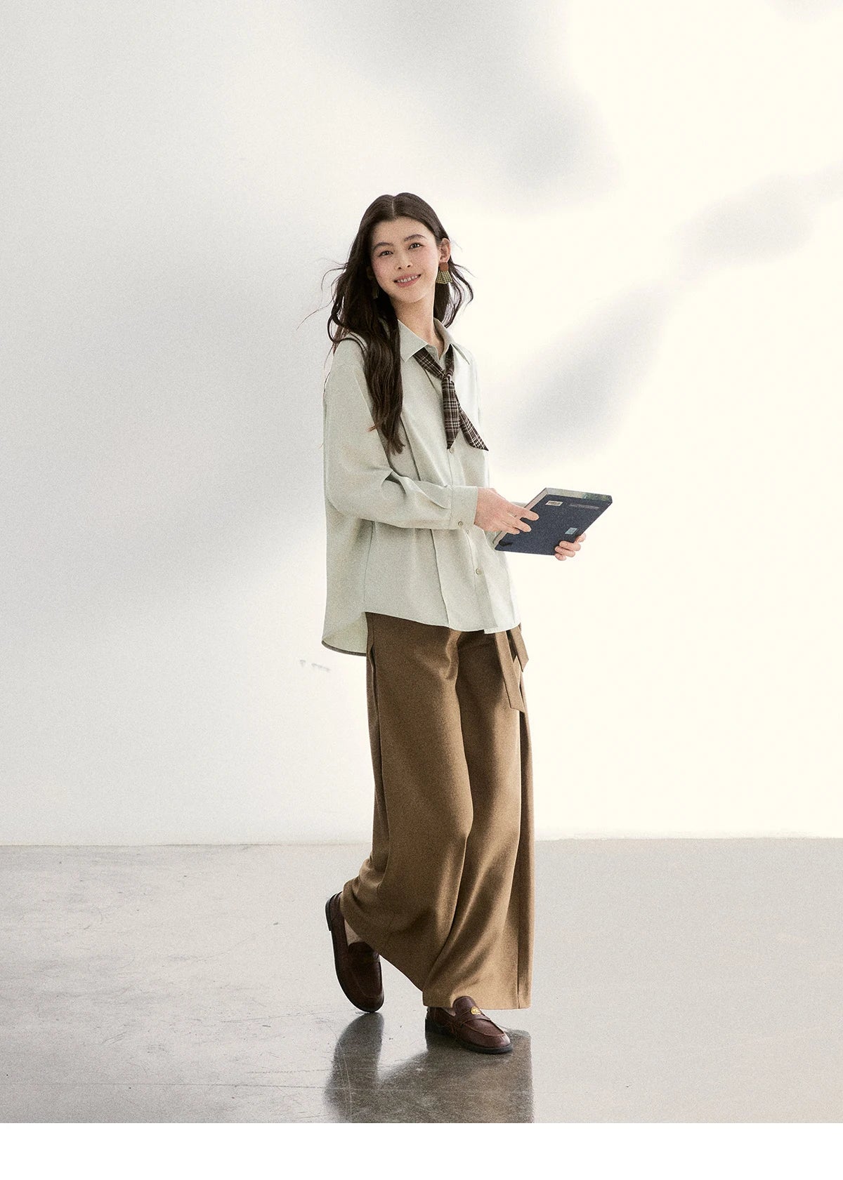 MISHOW Brown Wide Leg Pants Strap Design High Waist Elastic MXF11K1134