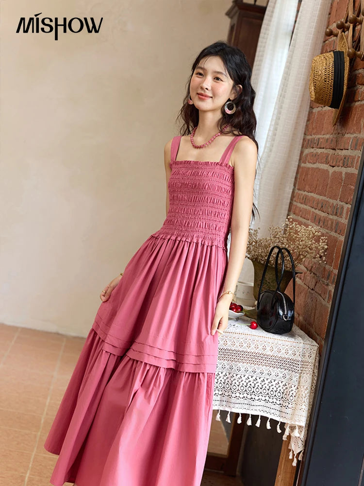 Mishow Square Collar Pocket High Waist Dress MXE36L2319