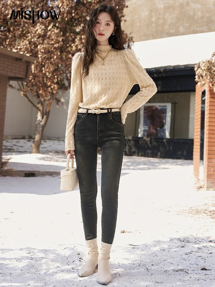 Mishow Lace Mock Neck Bottoming Shirt MXC58Z0481