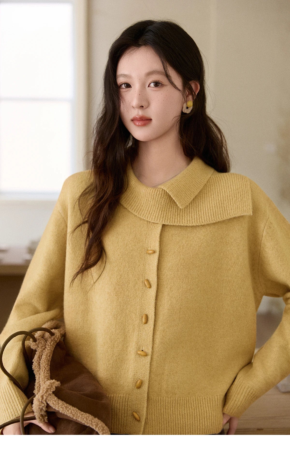 Mishow Mustard Yellow Asymmetric Collar Dropped Sleeve Cardigan MXE93Z2936